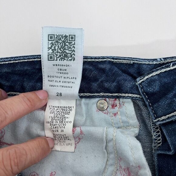 Vintage True Religion Jeans Women 28 Blue Boot Cut Distressed Rhinestones Y2K - Picture 7 of 15